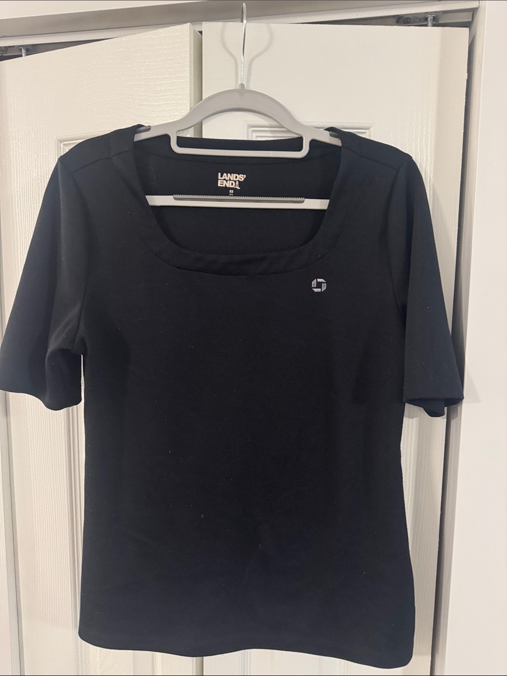 Chase Apparel Lands' End Black Short Sleeve Square Neck Knit